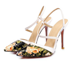 Printed baotou stiletto women's shoes pointed big size ladies high heels