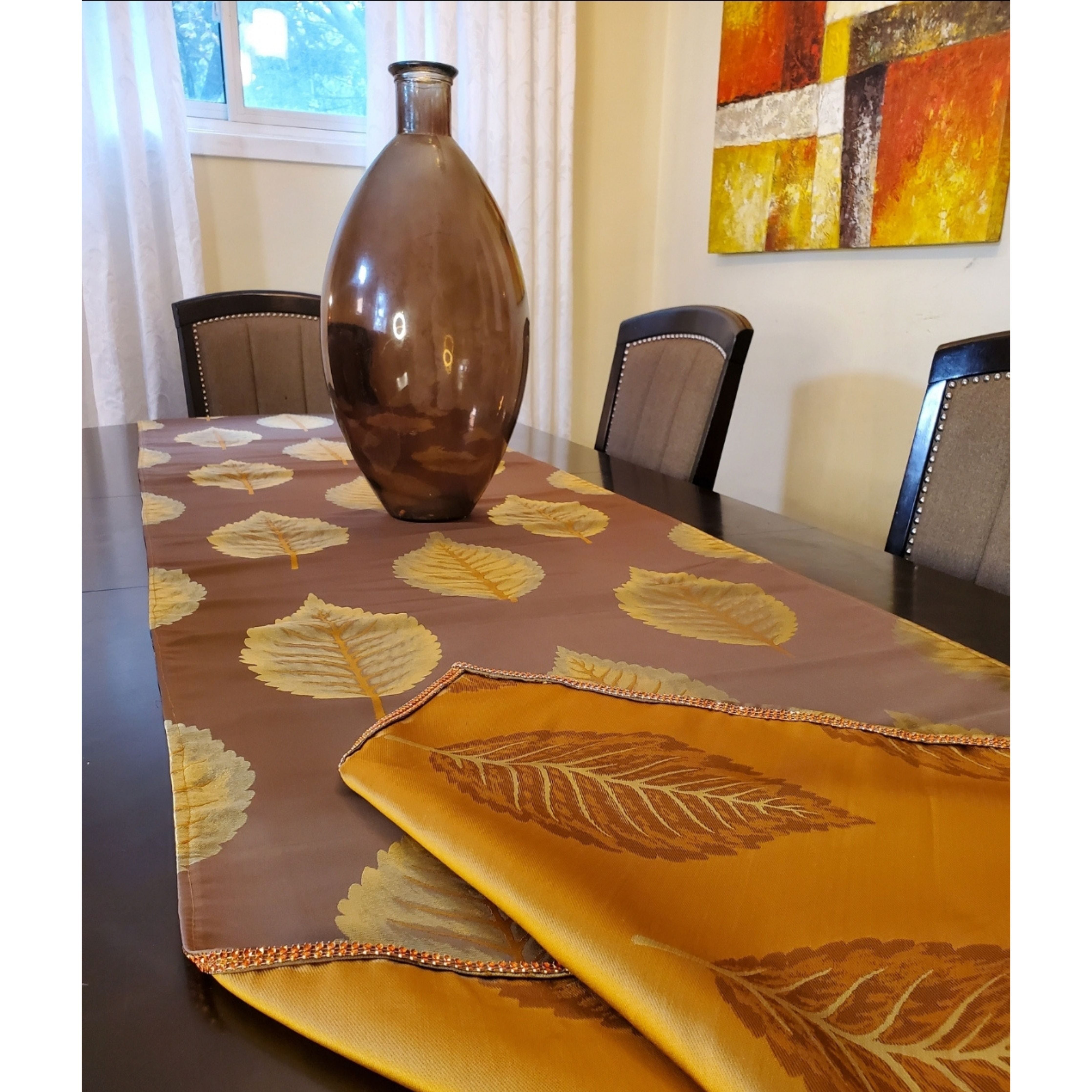 Brown Leaf Pattern Table Runner