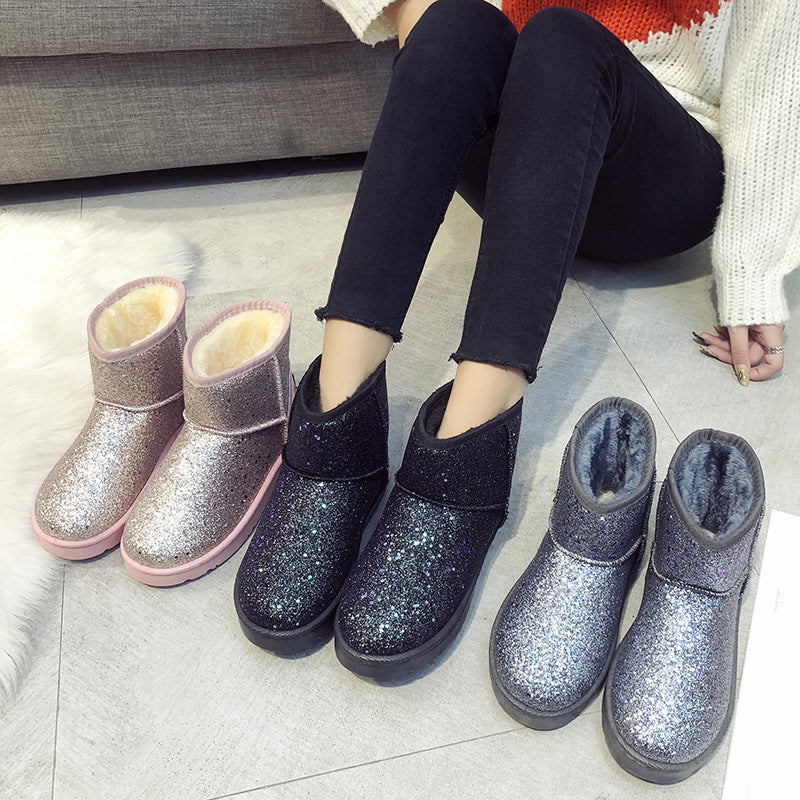 Sequined Flat Snow Boots