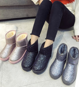 Sequined Flat Snow Boots