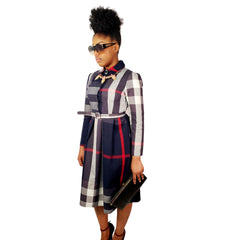 High Waist Lapel Plaid Dress