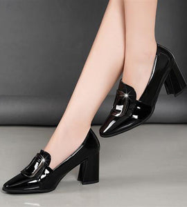 Women's leather thick heel high heels