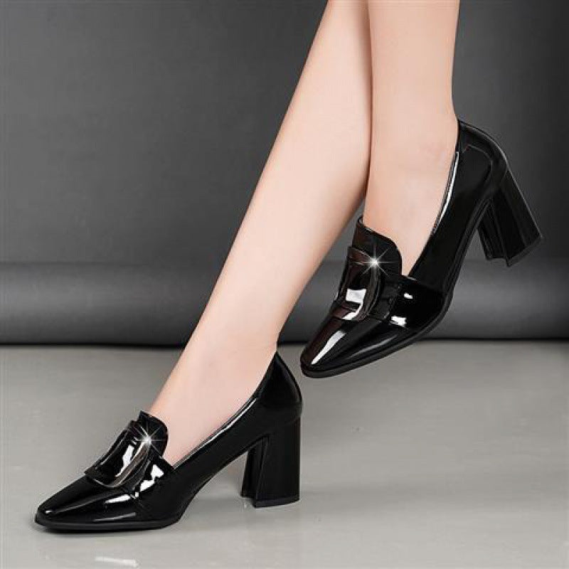 Women's leather thick heel high heels