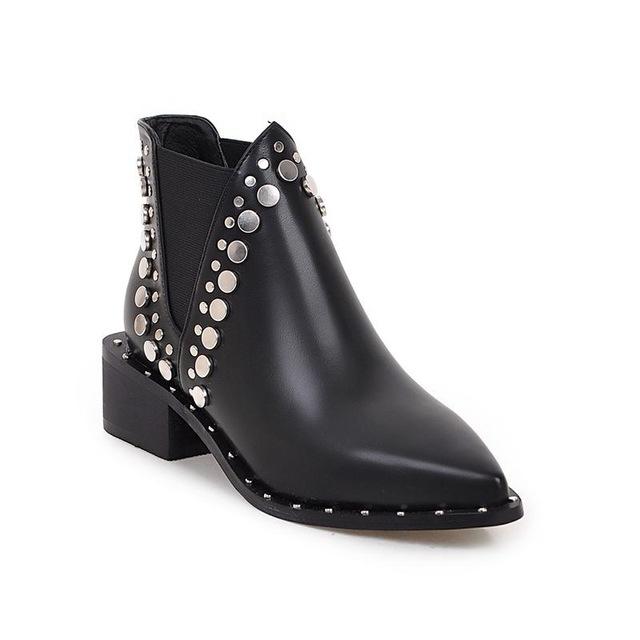 Punk Style Ankle Rivets Pointed Toe Boots