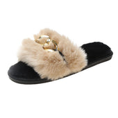 Apricot Metal Hollow Chain Furry Slippers