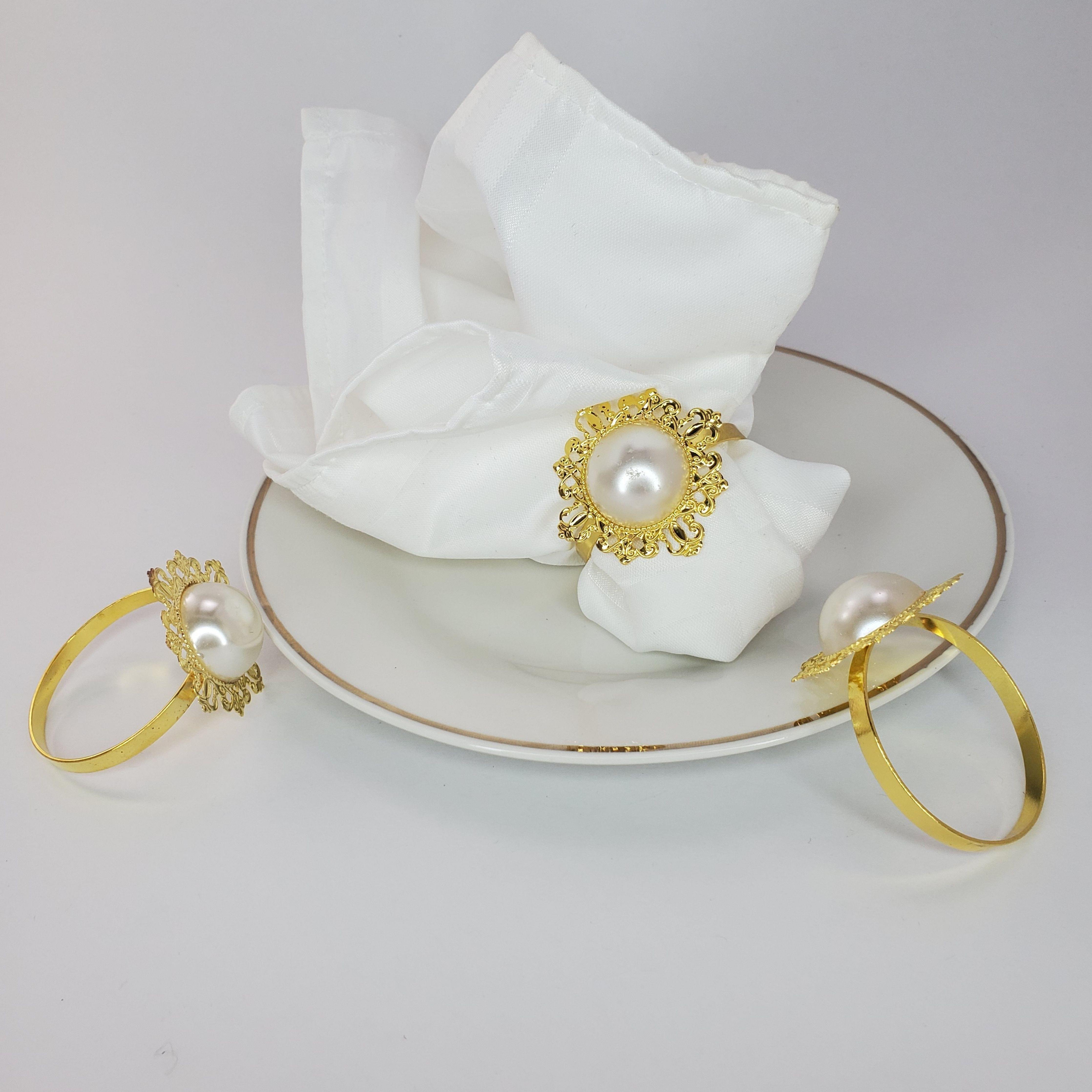 Antique Gold Faux Pearl Napkin Ring - Samarlie