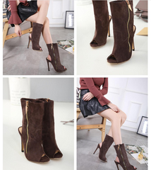 New European street style fashion lapel stiletto high heel fish mouth boots women's sandals