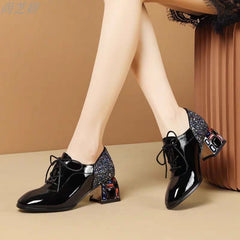 Rhinestone British Leather Shoes