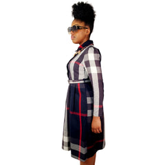 High Waist Lapel Plaid Dress