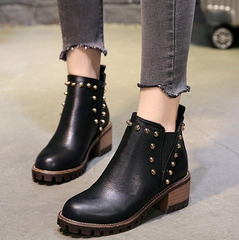 Retro Martin boots plus velvet thickening shoes round head wild thick with rivet sleeve boots