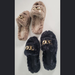 Black Gold Chain Thick Bottom Plush Slippers