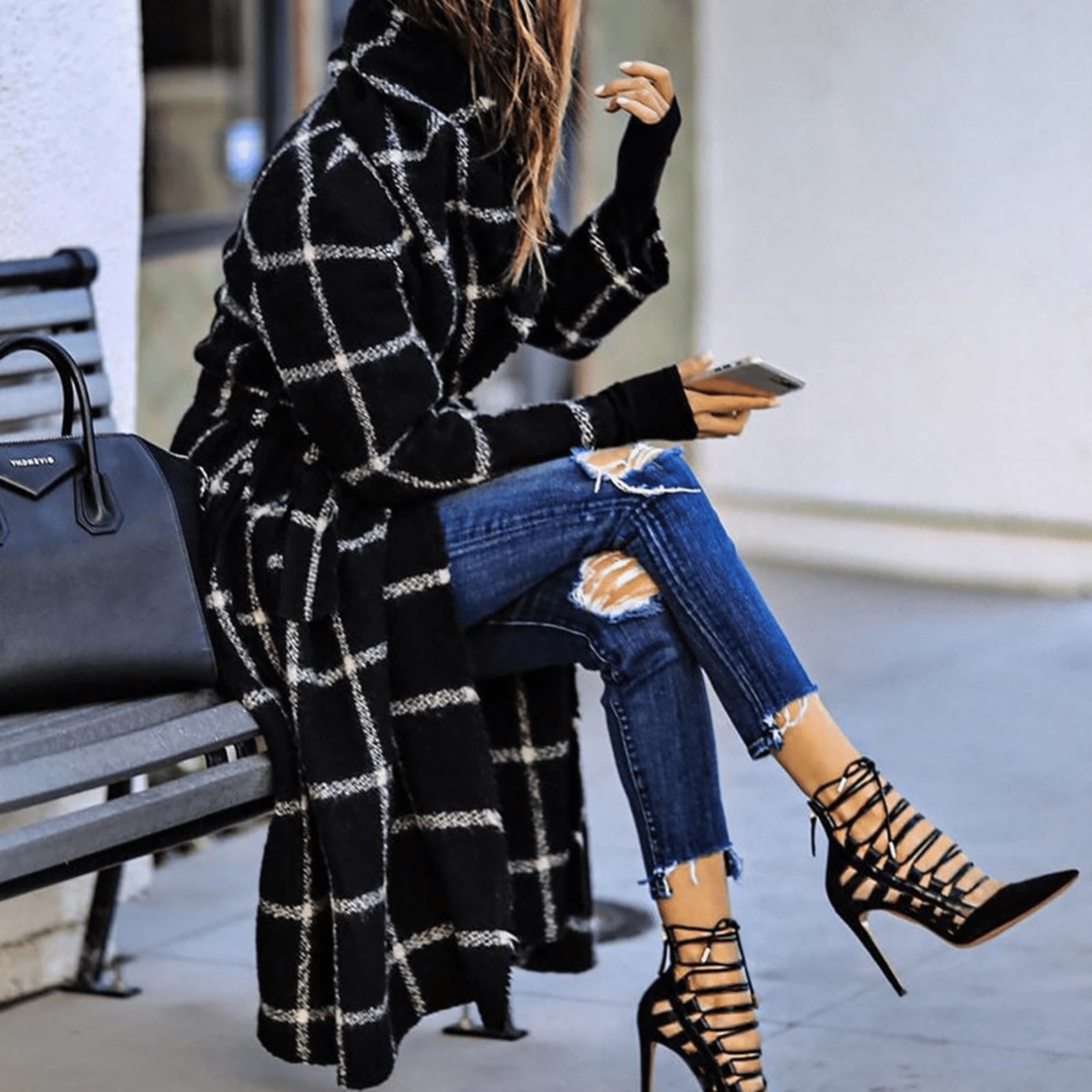 Stylish Minimalist Plaid Coat - Samarlie