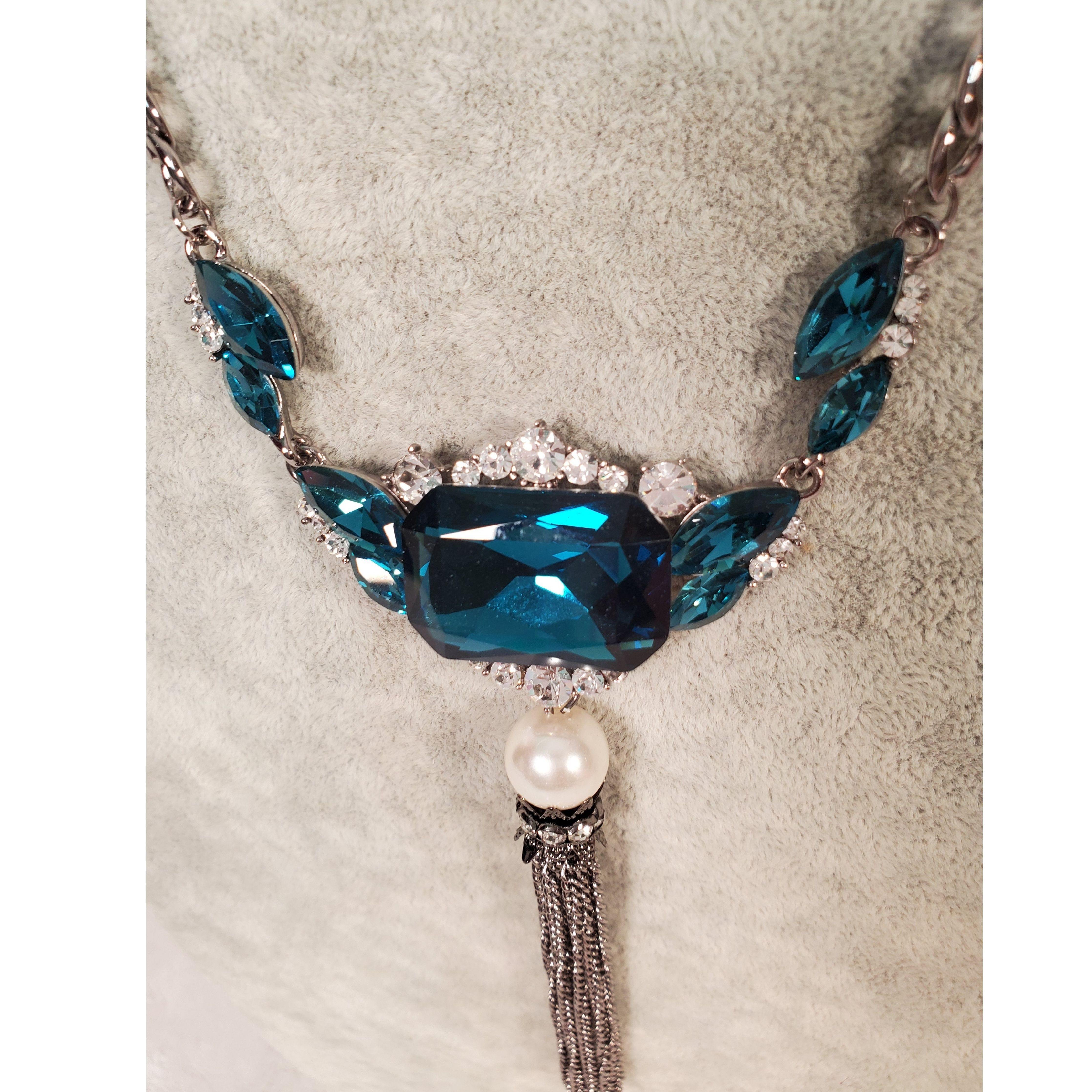 Blue Gems & Diamond Imitation Necklace - Samarlie