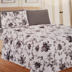 Grey Floral Print King Size Bedroom Set