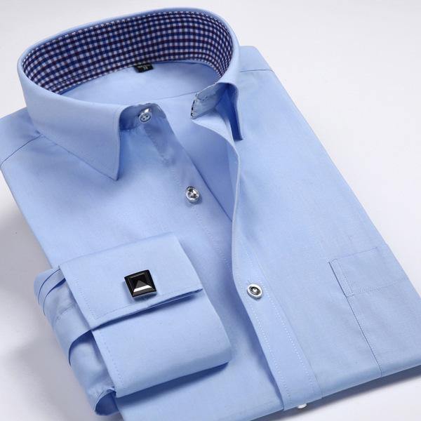 French Cuff Long Sleeve Sky Blue Dress Shirt - Samarlie