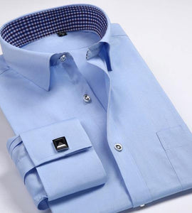 French Cuff Long Sleeve Sky Blue Dress Shirt