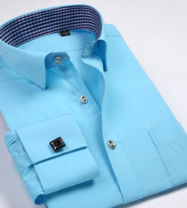 French Cuff Long Sleeve Lake Blue Dress Shirt