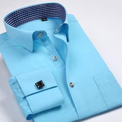 French Cuff Long Sleeve Lake Blue Dress Shirt - Samarlie