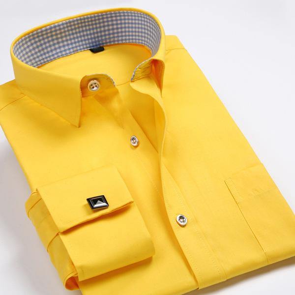 French Cuff Long Sleeve Yellow Dress Shirt - Samarlie