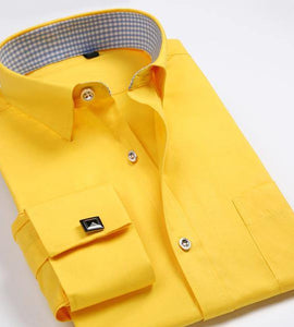 French Cuff Long Sleeve Yellow Dress Shirt