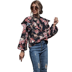 Floral Print Neckline Strap Blouse