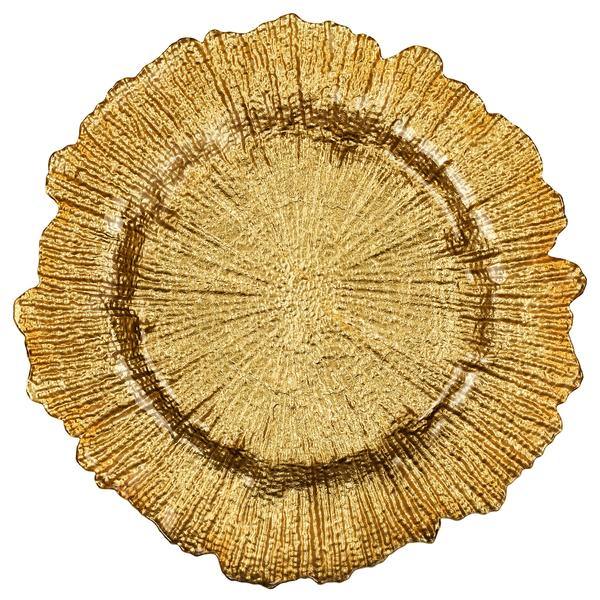 Gold Plastic Reef Charger Plates - 13 Inch Round Charger Plates - Samarlie