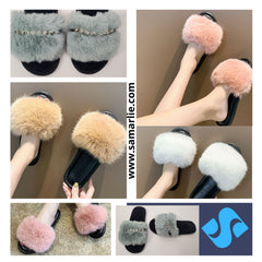 Flat Heeled White Plush Slippers