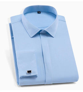 Men's Classic French Cuff No Pocket Tuxedo Light Blue Dress Shirt