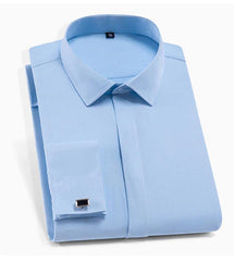 Men's Classic French Cuff No Pocket Tuxedo Light Blue Dress Shirt - Samarlie