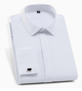 Men's Classic French Cuff No Pocket Tuxedo White Dress Shirt