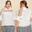 Shear Embroidery Stitching Edge Sleeve Blouse